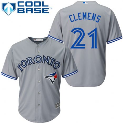 Men's Toronto Blue Jays Retired Player #21 Roger Clemens Road Gray Cool Base Baseball Jersey